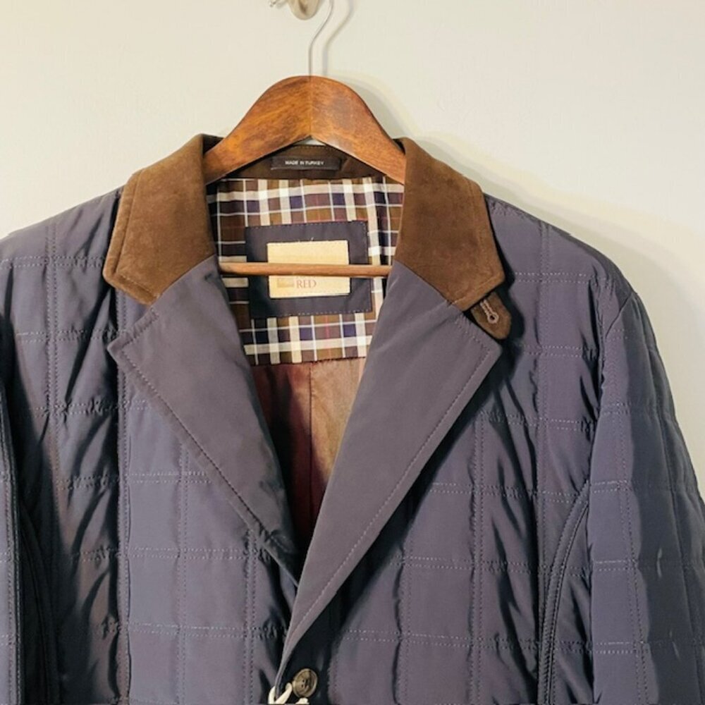 Riviera Red Quilted Jacket Water Repellent Elbow Patches Sueded Collar NWT 46R - Picture 3 of 11